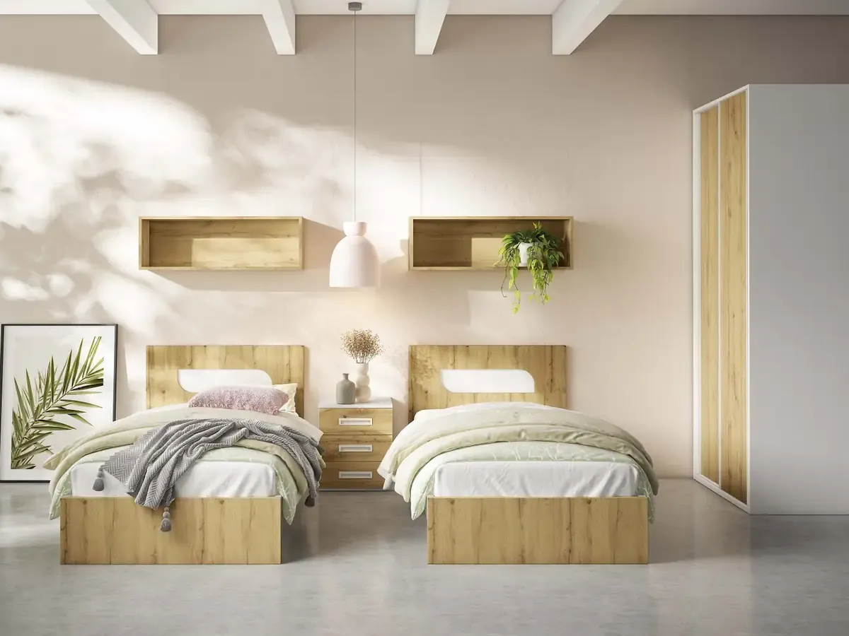 Dormitorio juvenil con dos camas de madera